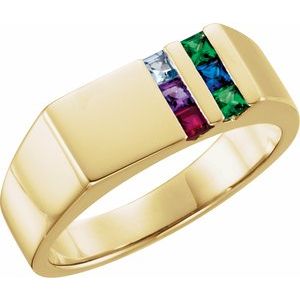 18K Yellow Gold 6-Stone Engravable Family Signet Ring Mounting