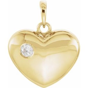 14K Yellow Gold 1/10 CT Natural Diamond Heart Pendant