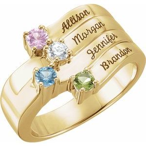 18K Yellow Gold 4-Stone Family Engravable Ring Mounting