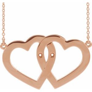 14K Rose Gold 2-Stone Engravable Famly Heart 18" Necklace Mounting