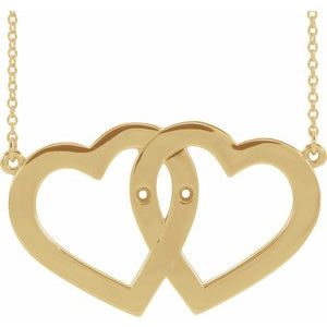 14K Yellow Gold 2-Stone Engravable Famly Heart 18" Necklace Mounting