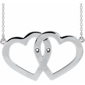 14K White Gold 2-Stone Engravable Famly Heart 18" Necklace Mounting