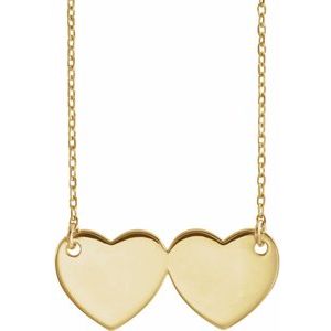 14K Yellow Gold Engravable Double Heart 17" Necklace