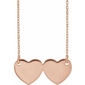 14K Rose Gold Engravable Double Heart 17" Necklace