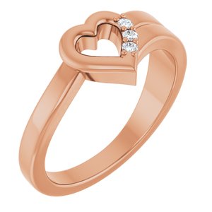 18K Rose Gold 3-Stone Family Engravable Heart Ring Mounting