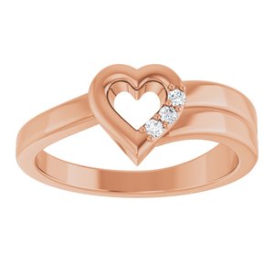 18K Rose Gold 3-Stone Family Engravable Heart Ring Mounting