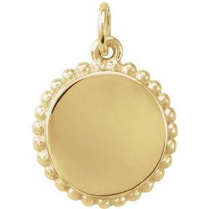 18K Yellow Gold Vermeil Engravable Beaded Disc Charm/Pendant