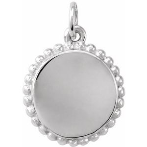 14K White Gold Engravable Beaded Disc Charm/Pendant