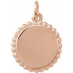 14K Rose Gold Engravable Beaded Disc Charm/Pendant