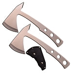 2 Pc Silver Double Throwing Axe Hatchet Tomahawk Spike Knife Set