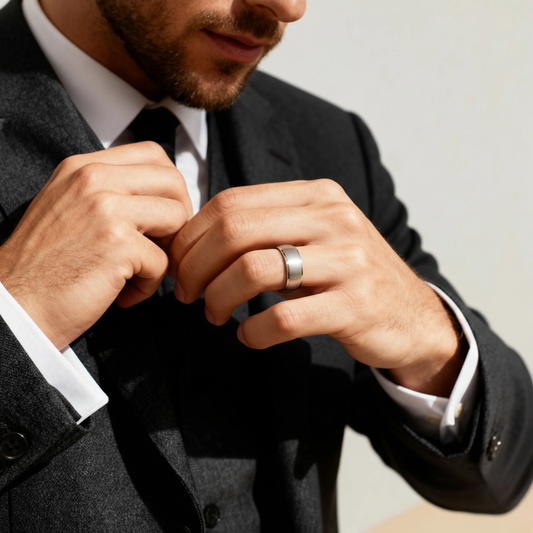 Stainless Steel Blank Ring Wide Brushed Center Polished Edge / CFR0001