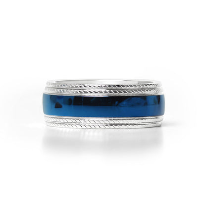 Stainless Steel Blue Center With Lined Patterned Edge Ring / CFR7003
