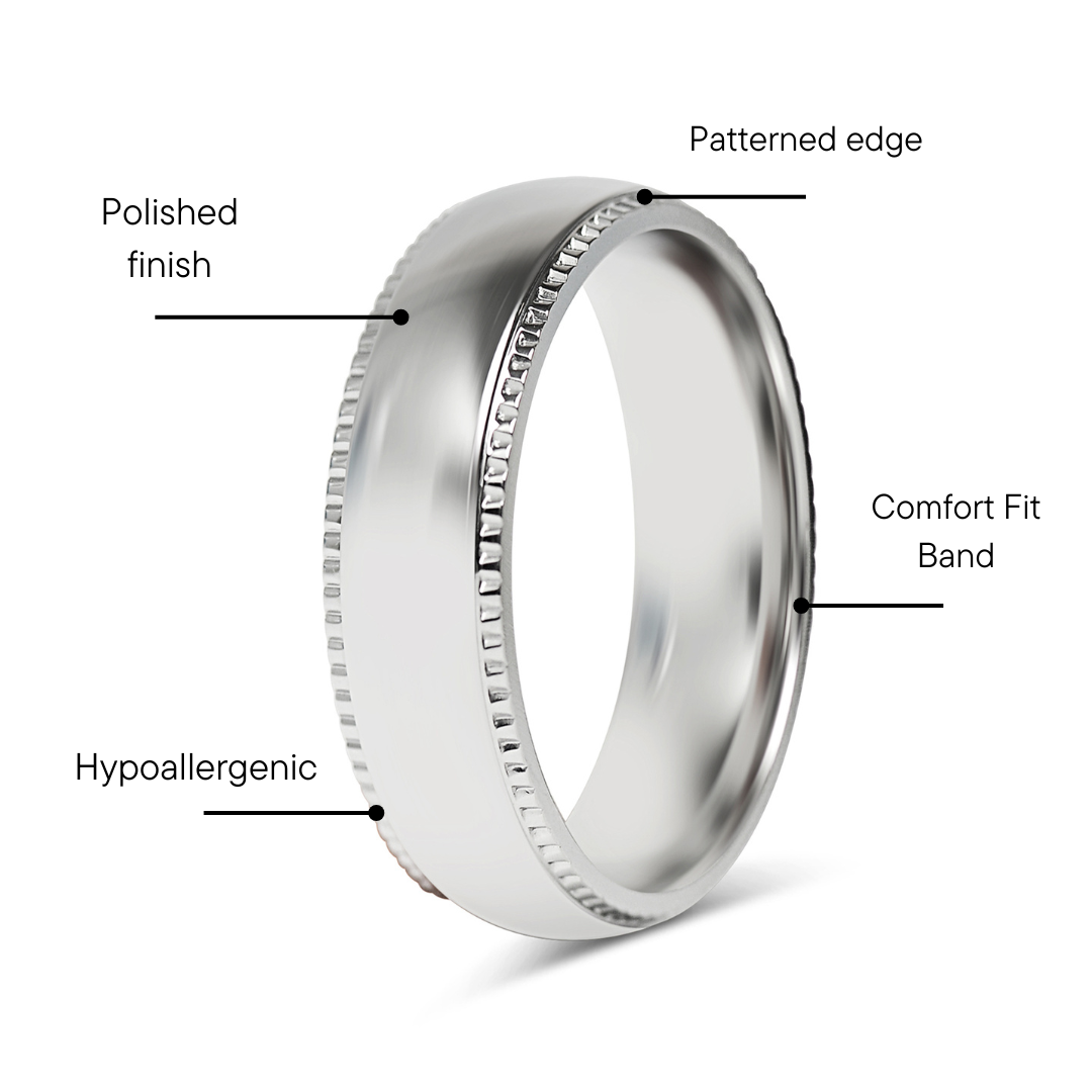 Stainless Steel Polished Center Detailed Edge Blank Ring / CFR7010