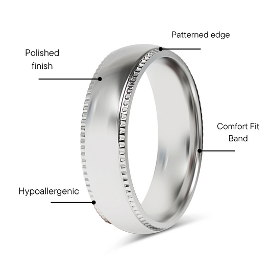 Stainless Steel Polished Center Detailed Edge Blank Ring / CFR7010