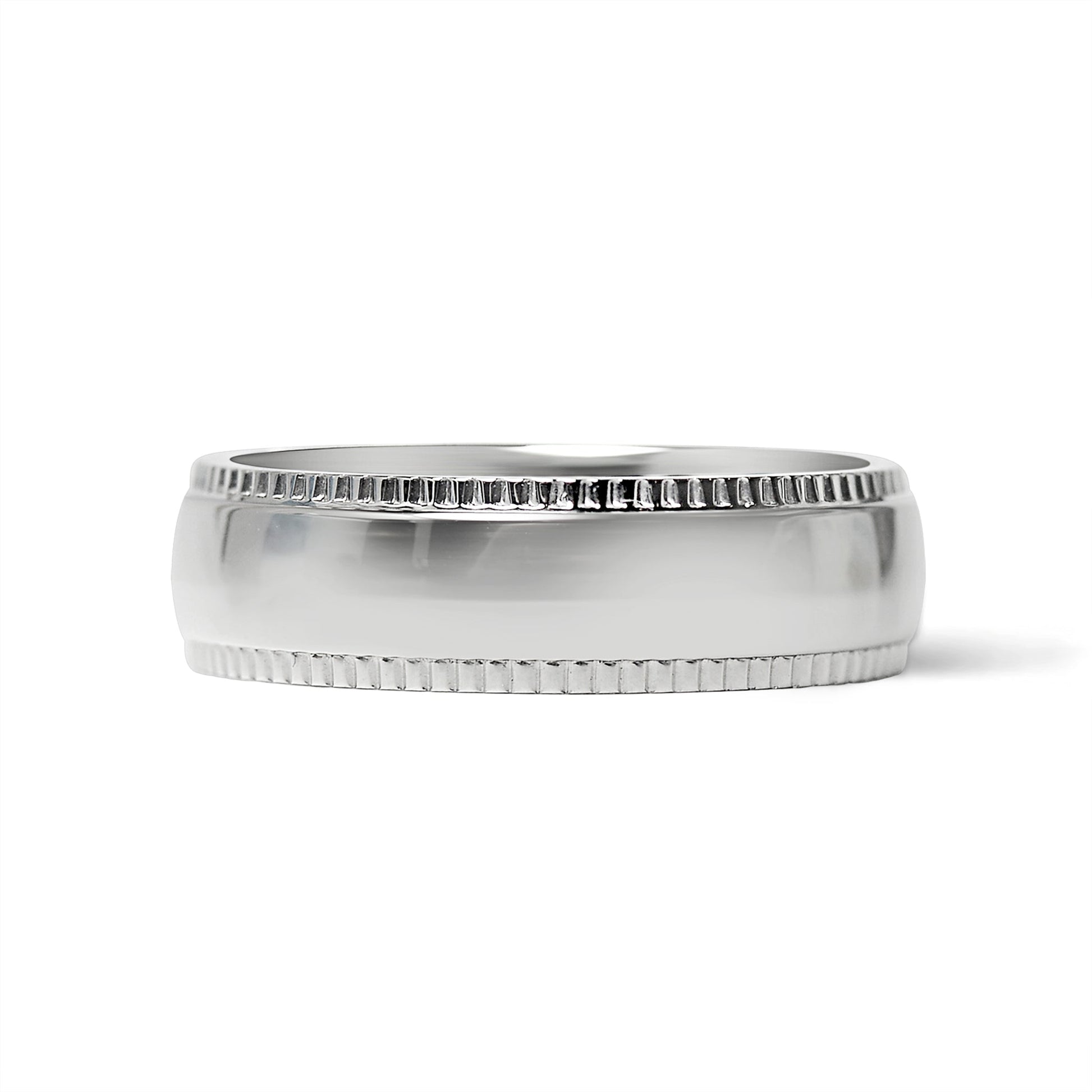 Stainless Steel Polished Center Detailed Edge Blank Ring / CFR7010