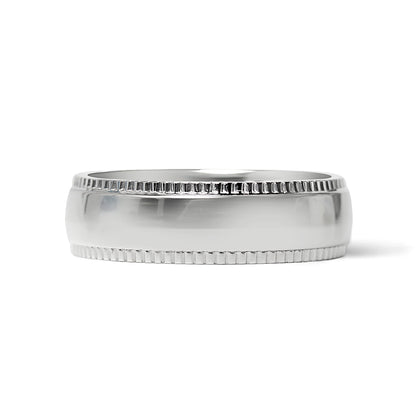 Stainless Steel Polished Center Detailed Edge Blank Ring / CFR7010