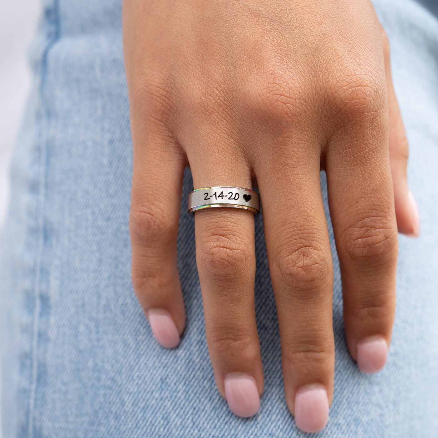 Stainless Steel Rainbow Edge Brushed Center Ring / CFR7014