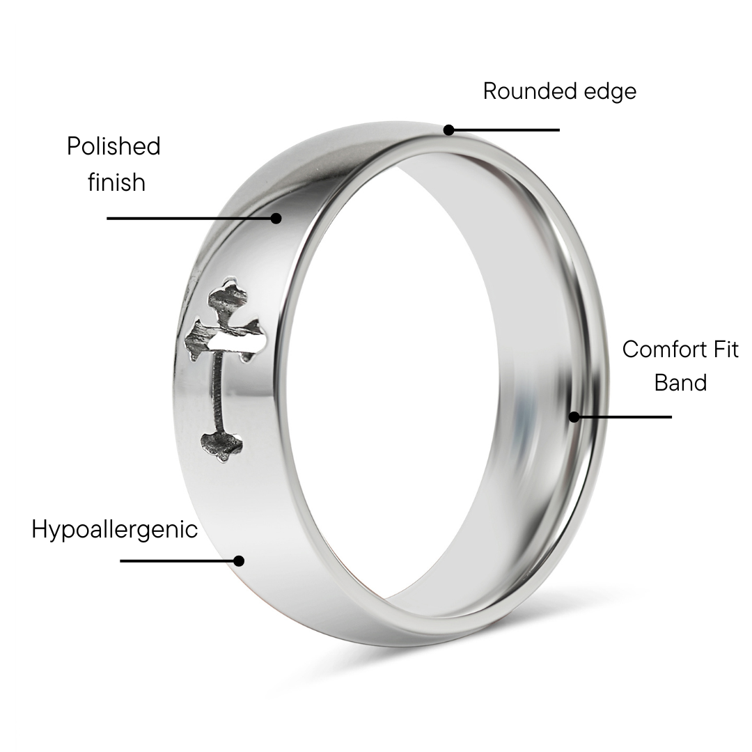Stainless Steel Cross Cutout Polished Ring / CFR7022