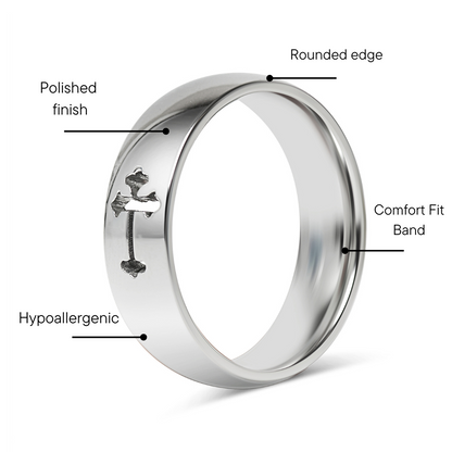 Stainless Steel Cross Cutout Polished Ring / CFR7022