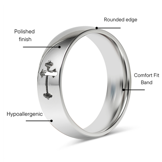 Stainless Steel Cross Cutout Polished Ring / CFR7022