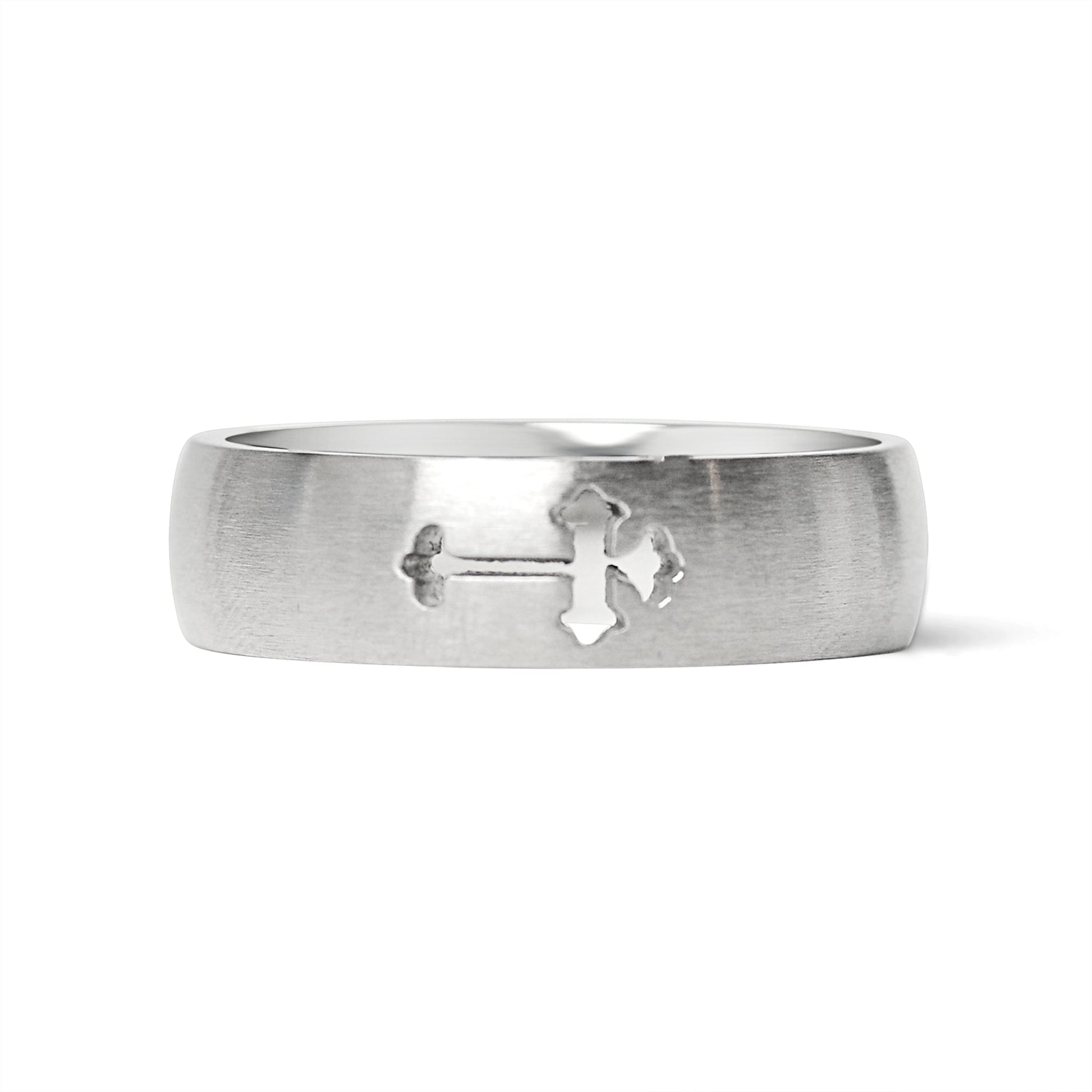 Stainless Steel Cross Cutout Brushed Blank Ring / CFR7023