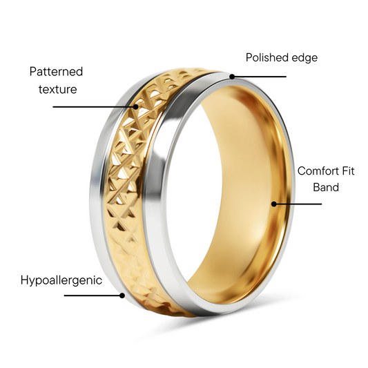 18K Gold PVD Stainless Steel Diamond Pattern Inlay with Polished Trim Ring / CFR9001