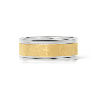 18K Gold PVD Stainless Steel Cross Pattern Ring / CFR9002