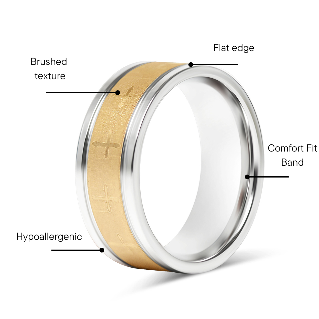 18K Gold PVD Stainless Steel Cross Pattern Ring / CFR9002