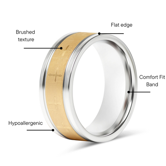 18K Gold PVD Stainless Steel Cross Pattern Ring / CFR9002