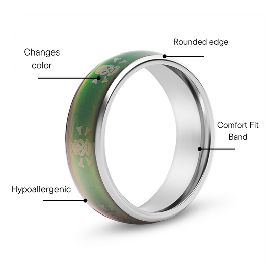 Stainless Steel Mood Band With Skull And Crossbones Ring / CFR9012