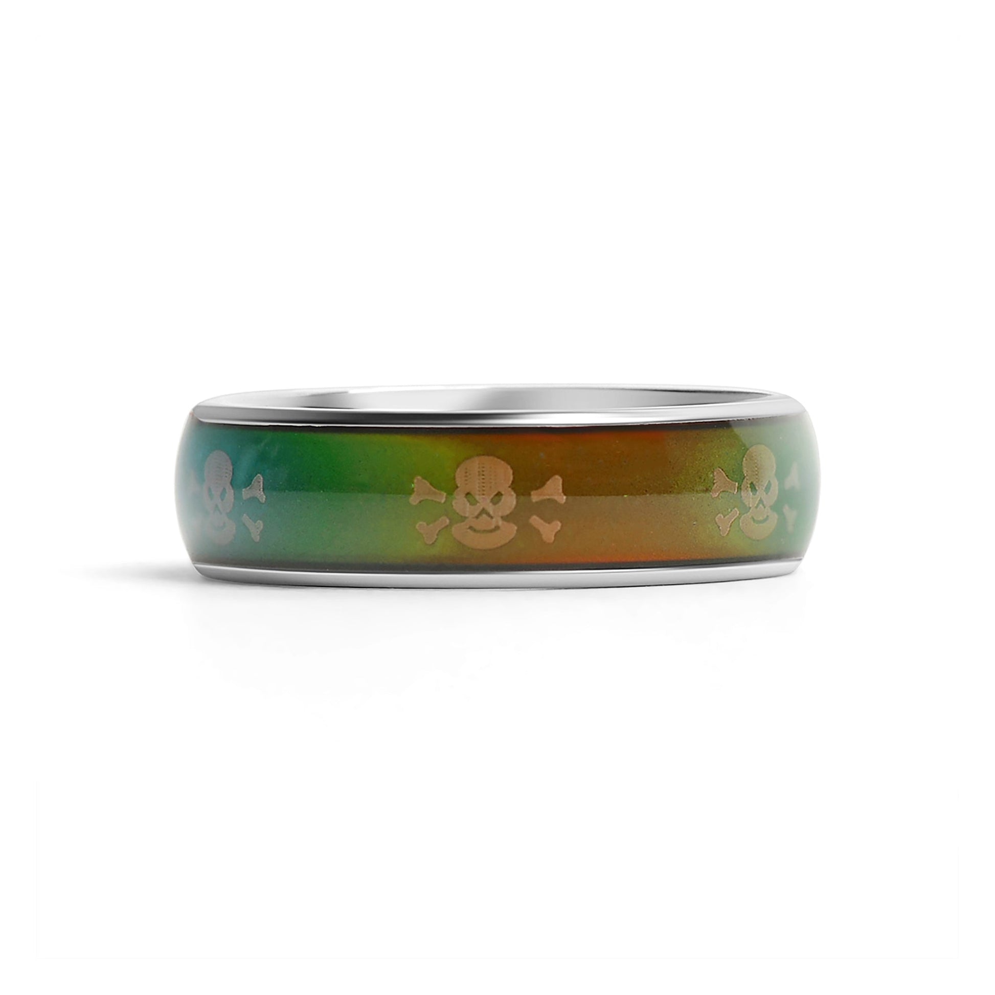 Stainless Steel Mood Band With Skull And Crossbones Ring / CFR9012