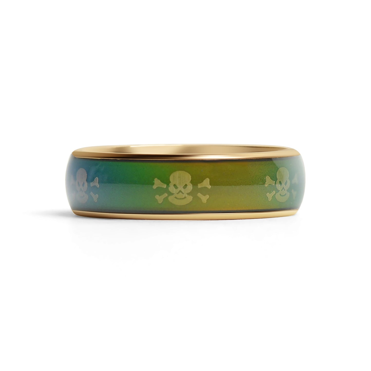 18K Gold PVD Stainless Steel Skull & Crossbones Mood Ring / CFR9013