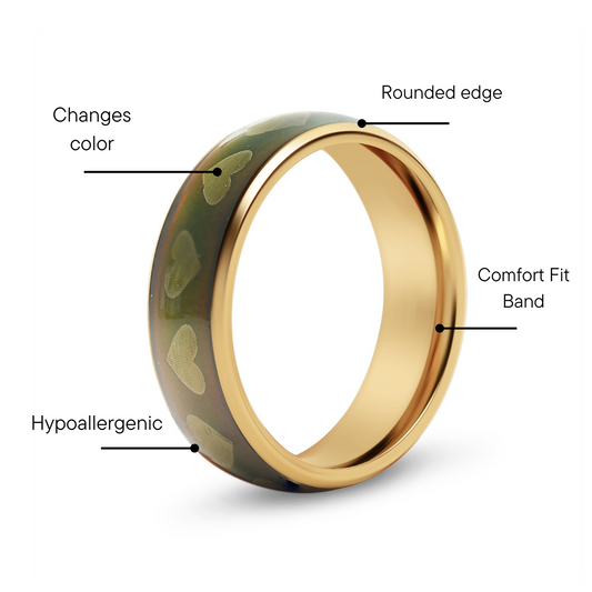 18K Gold PVD Stainless Steel Mood Band With Hearts Ring / CFR9015