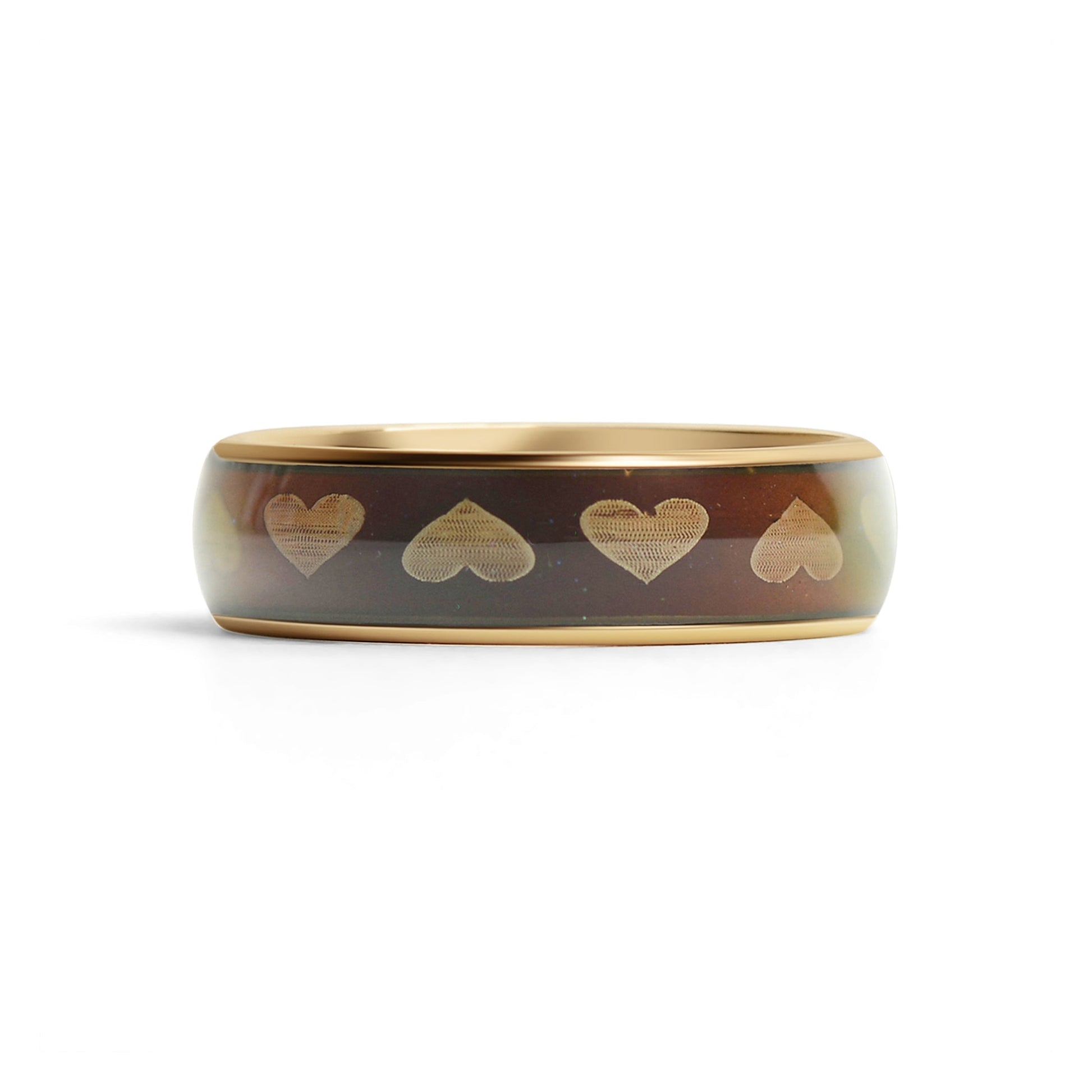 18K Gold PVD Stainless Steel Mood Band With Hearts Ring / CFR9015