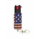 USA Flag Rhinestones Keychain Personal Defense Pepper Spray OC-18 1/2 oz