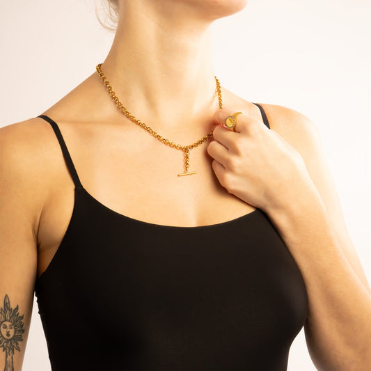 18K Gold PVD Stainless Steel Tbar Necklace / CHN0110