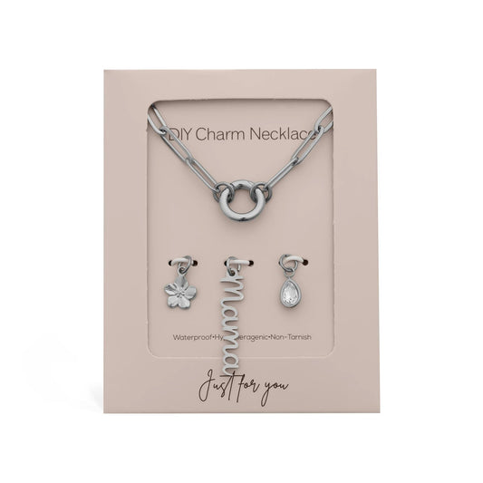 18K Gold PVD Stainless Steel Mama Charm Holder Necklace Gift Set / CHN0138
