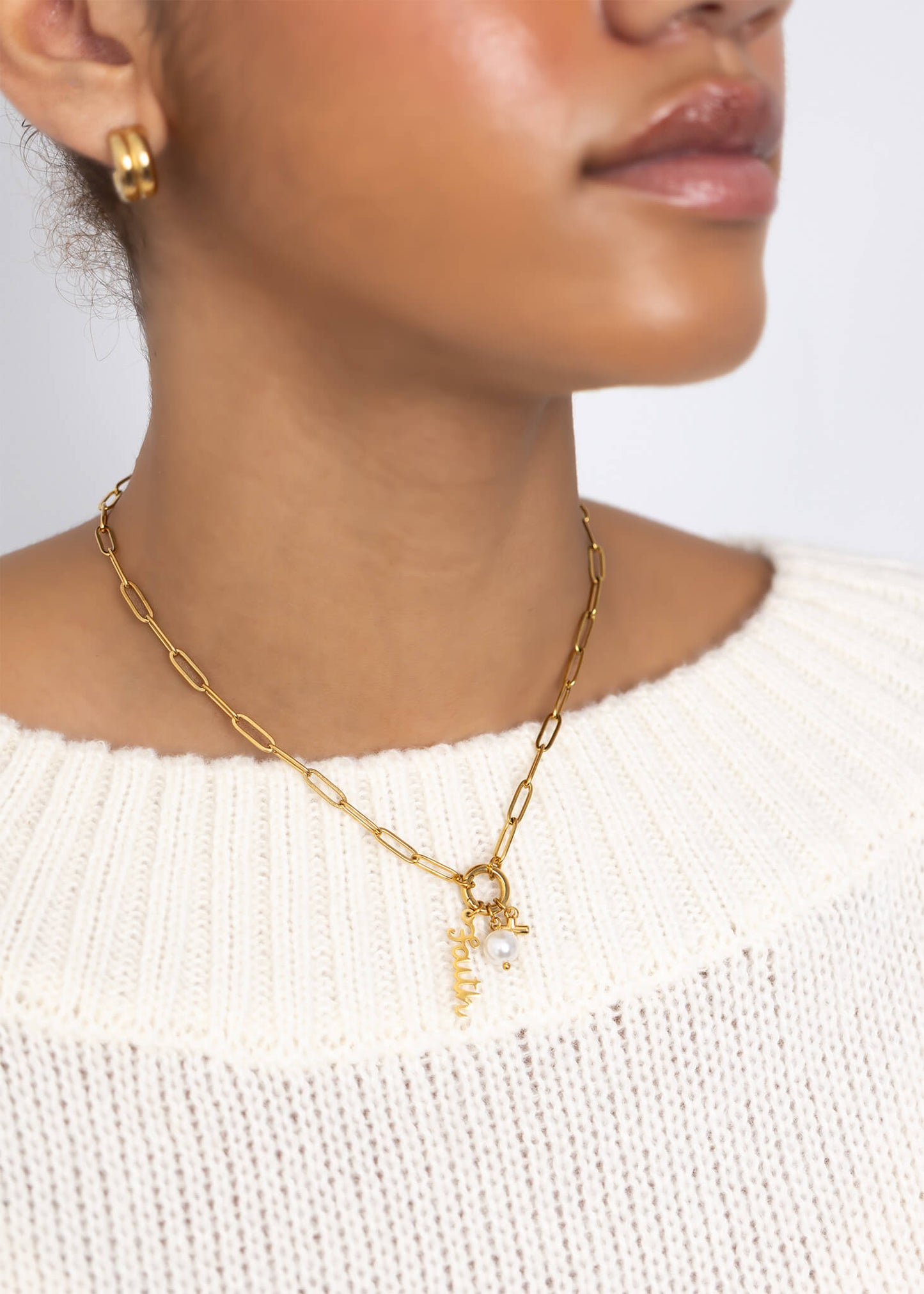 18K Gold PVD Stainless Steel Faith Charm Holder Necklace Gift Set / CHN0140