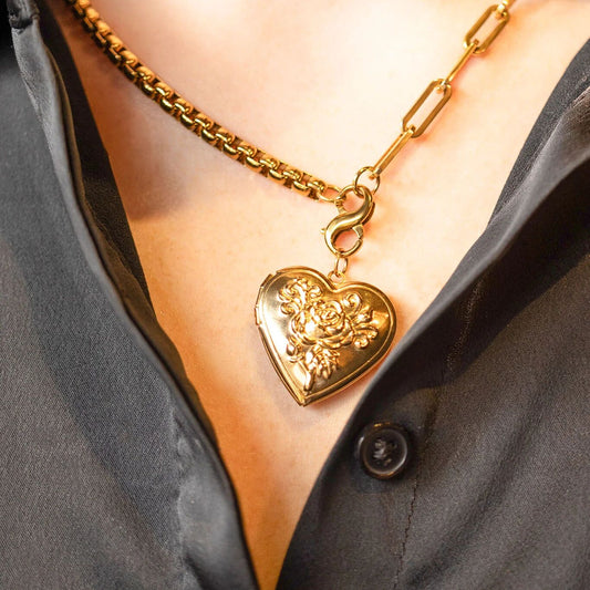 18K Gold PVD Stainless Steel Rose Heart Locket / PDL0237