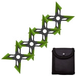 4 Pc Black/Green Finish Four-Pointed X Throwing Ninja Stars Shuriken