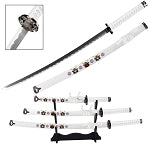 Bushido Japanese Samurai Katana Sword Set with Stand White