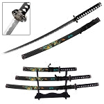 Tang Dao Dragon Samurai Katana Sword Set with Stand Black