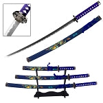 Tang Dao Dragon Samurai Katana Sword Set with Stand Blue