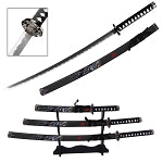 Ronin Japanese Samurai Katana Sword Set with Stand Black