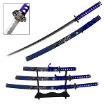 Ronin Japanese Samurai Katana Sword Set with Stand Blue