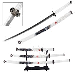 Ronin Japanese Samurai Katana Sword Set with Stand White