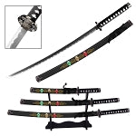 Hannya Demon Japanese Samurai Katana Sword Set with Stand Black