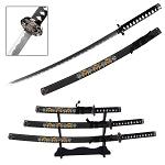 Japanese Samurai Warrior Katana Sword Set with Stand Black