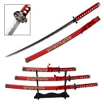 Japanese Samurai Warrior Katana Sword Set with Stand Red