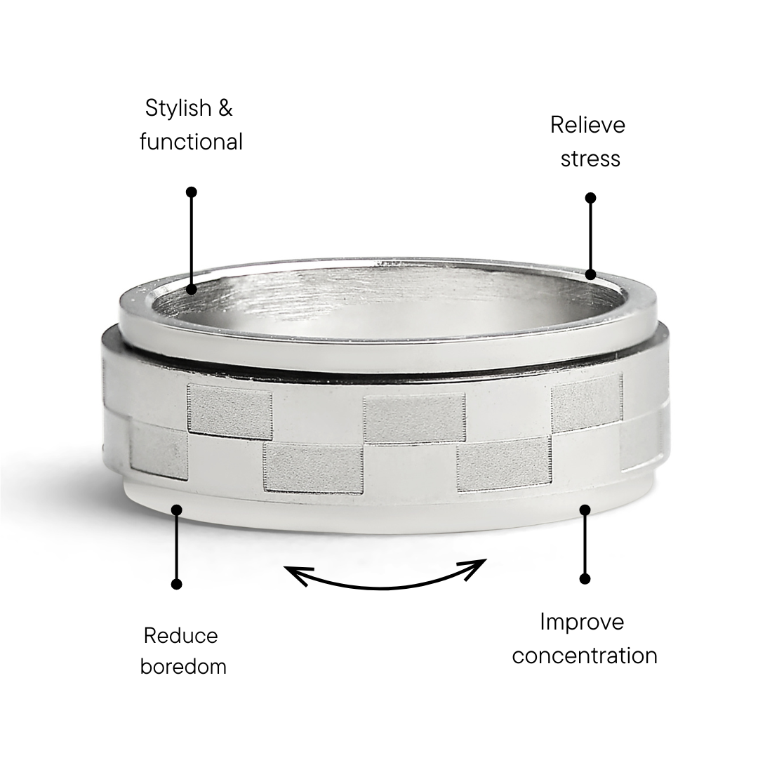 Stainless Steel Two Toned Checkered Spinner Ring / FNS003